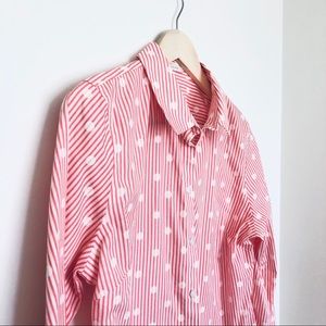 Chico’s Red White Striped Polka Dot Button Down M